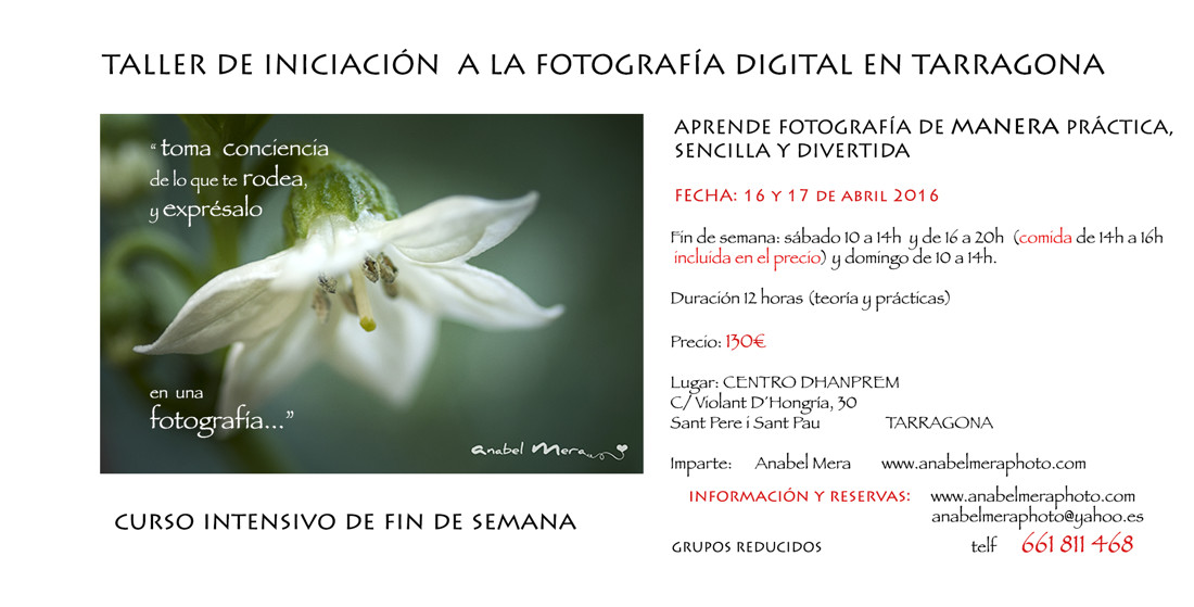 Cartel Curso Fotografía fin de semana Tarragona